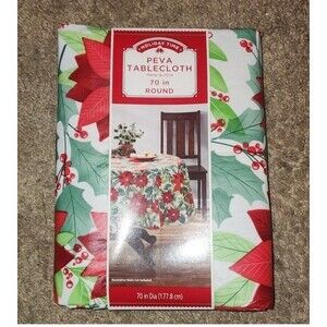 PEVA Poinsettia Tablecloth 70in round